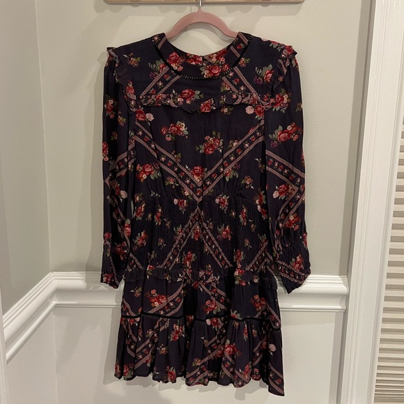 RAHI CALI - PURPLE FLORAL LONG SLEEVE RUFFLE MINI DRESS - SMALL - Picture 2 of 14